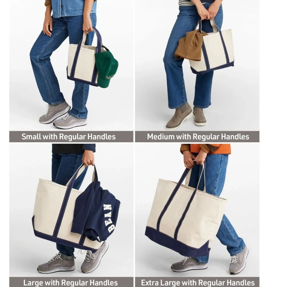 L.L. Bean Boat and Tote Open-Top Tote Medium with Long Handles Blue White